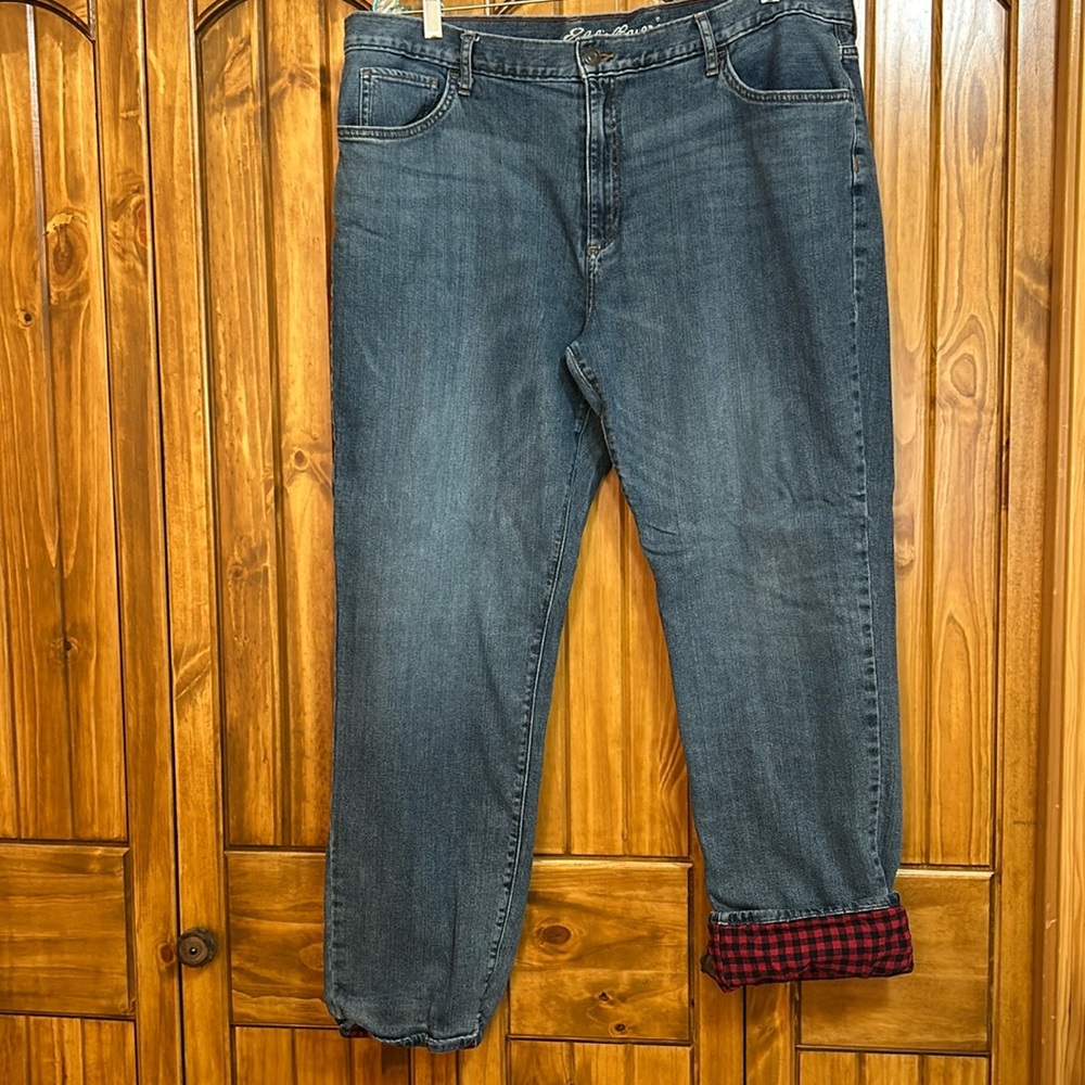 Eddie Bauer Women's Boyfriend Fit Relaxed Red Flannel Lined Jeans Sz 18